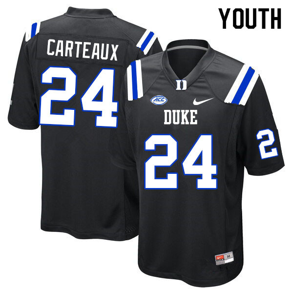 Youth #24 Cole Carteaux Duke Blue Devils College Football Jerseys Sale-Black